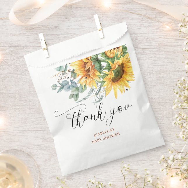 Rustic Sunflower Baby Shower Thank You Favour Bags (Clipped)