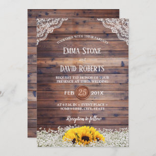 Rustic Sunflower & Baby's Breath Country Wedding Invitation