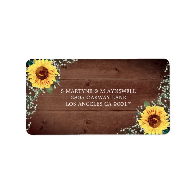 Rustic Sunflower Babys Breath Wood Wedding Label (Front)