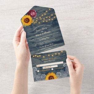 Rustic Sunflower Barn Wood All-in-One Wedding  All In One Invitation