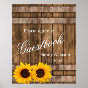 Rustic Sunflower Barn Wood Guestbook Sign   Zazzle