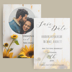 Rustic Sunflower Barn Wood Photo Save The Date
