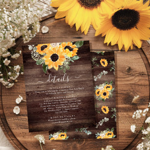 Rustic Sunflower Barn Wood Wedding Details Enclosure Card