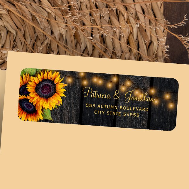 Rustic sunflower barn wood wedding return address  (Creator Uploaded)