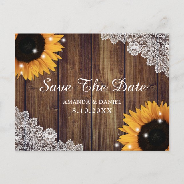 Rustic Sunflower Barn Wood Wedding Save The Date Postcard (Front)
