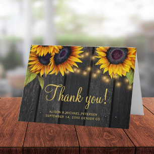 Rustic sunflower barn wood wedding thank you