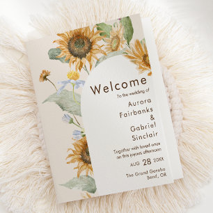 Rustic Sunflower Beige Arch Wedding Folded Programme