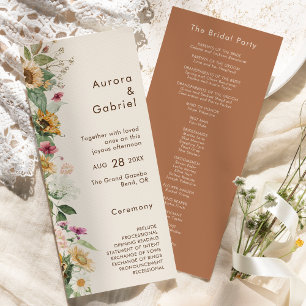 Rustic Sunflower Beige Modern Wedding Flat Program Programme