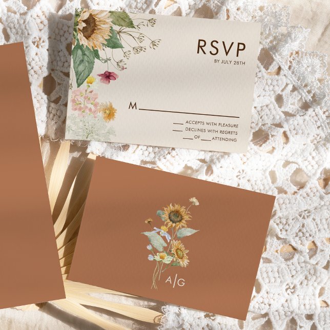 Rustic Sunflower Beige Wedding RSVP Response Card (Creator Uploaded)