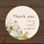 Rustic Sunflower Beige Wedding Thank You Sticker<br><div class="desc">This rustic sunflower beige wedding thank you sticker design Features sunflowers, wildflowers, and vintage-inspired floral elements on a neutral beige background. This design offers a simple yet captivating aesthetic perfect for your fall or summer celebration. Explore our collection today and infuse your wedding with the timeless allure of rustic sunflower...</div>