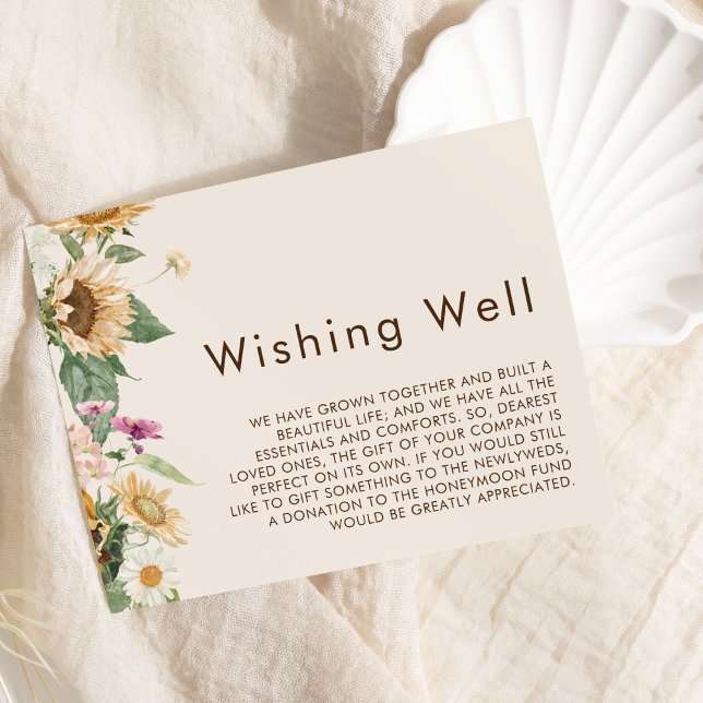 Rustic Sunflower Beige Wedding Wishing Well Enclosure Card (Creator Uploaded)