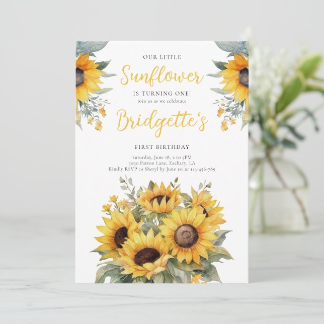 Rustic Sunflower Birthday Invitation (Standing Front)