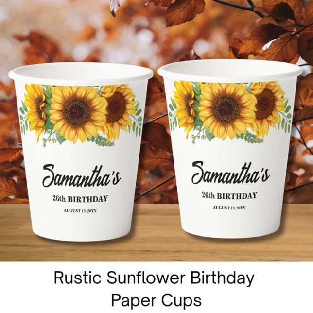 Rustic Sunflower Birthday Paper Cups (Creator Uploaded)