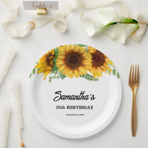 Rustic Sunflower Birthday Paper Plate