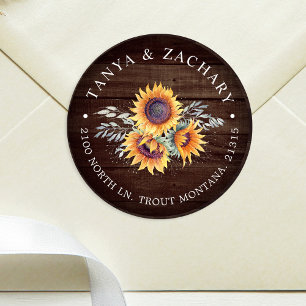 Rustic Sunflower Bloom   Return Address Classic Round Sticker