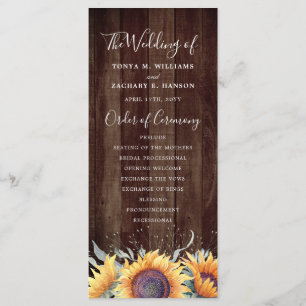 Rustic Sunflower Bloom Wedding Program Programme