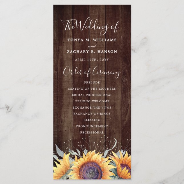 Rustic Sunflower Bloom | Wedding Program Programme (Front)