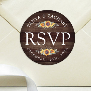 Rustic Sunflower Bloom   Wedding RSVP Classic Round Sticker