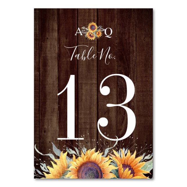 Rustic Sunflower Bloom | Wedding Table Number (Front)