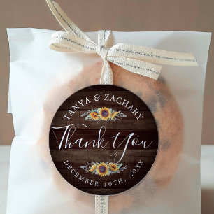 Rustic Sunflower Bloom Wedding Thank You Classic Round Sticker