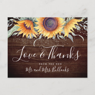 Rustic Sunflower Bloom Wedding Thank You Postcard