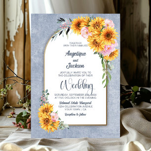 Rustic Sunflower Blue Arch Wedding Invitation