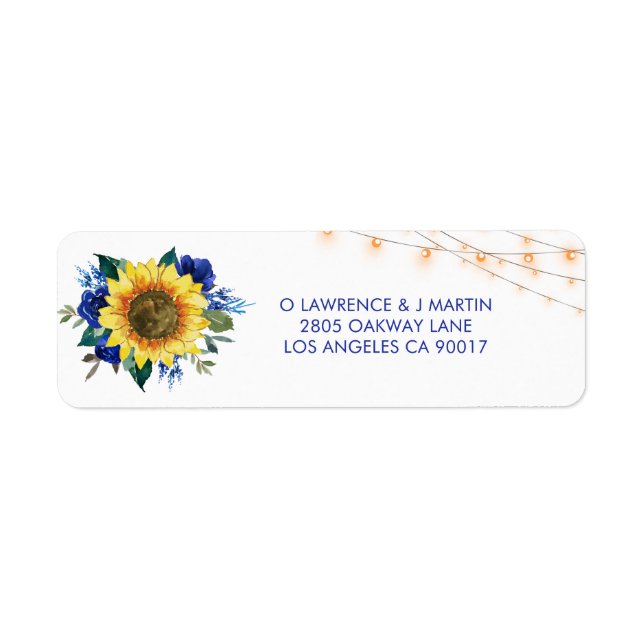 Rustic Sunflower Blue Floral Lights Address (Front)