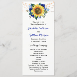 Rustic Sunflower Blue Floral Lights Wedding Programme