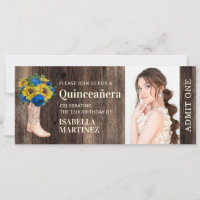 Rustic Sunflower Blue Rose Boot Quinceañera Ticket