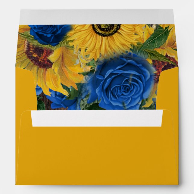 Rustic Sunflower Blue Roses Envelope (Back (Bottom))