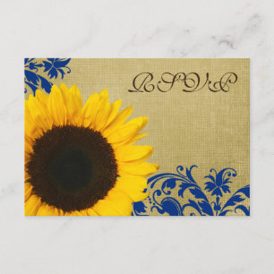 Rustic Sunflower Blue Swirls Wedding RSVP Card
