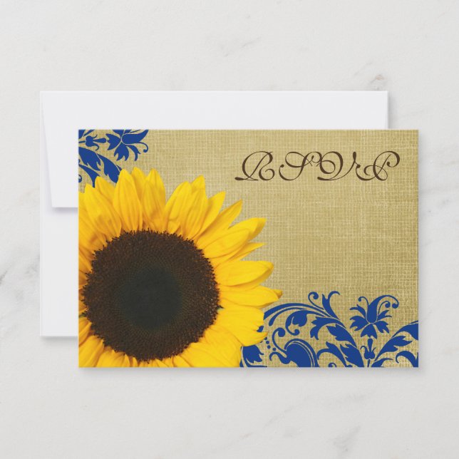 Rustic Sunflower Blue Swirls Wedding RSVP Card (Front)