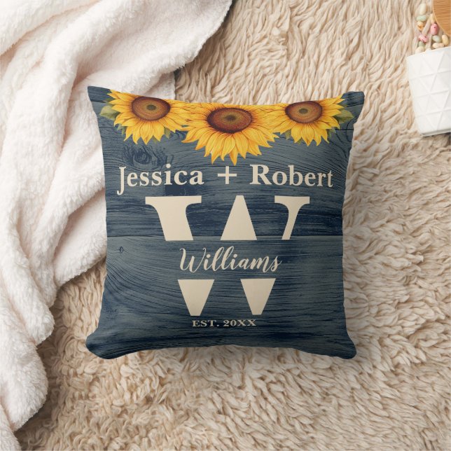 Rustic Sunflower Blue Wood Personalised Pillow (Blanket)