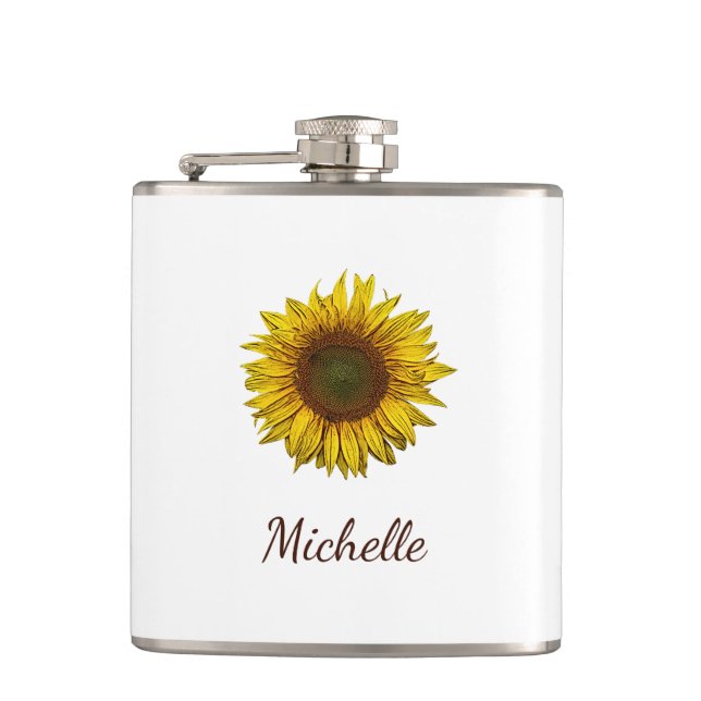 Rustic Sunflower Boho Floral Personalized  Hip Flask (Front)