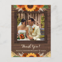 Rustic Sunflower Boho Rose Wedding Thank You Photo