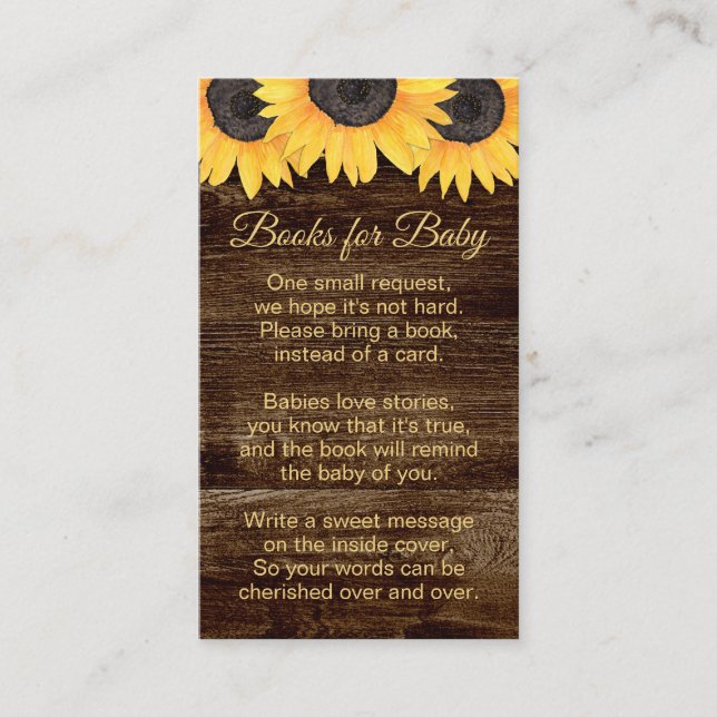Rustic Sunflower Books Baby Neutral Baby Shower En Enclosure Card (Front)