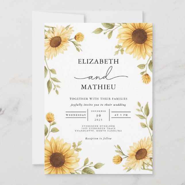 Rustic Sunflower Border Wedding Invitation (Front)