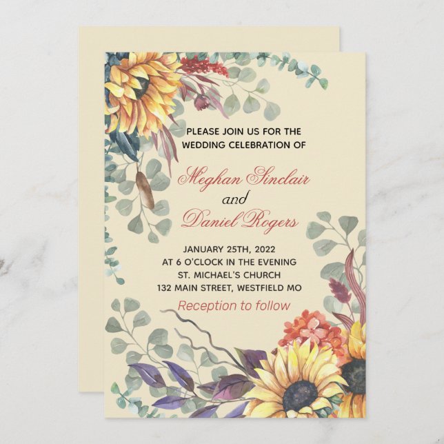 Rustic Sunflower Botanical Invitation (Front/Back)