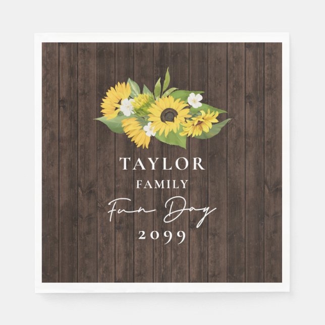 Rustic Sunflower Bouquet Family Fun Day Napkin (Front)
