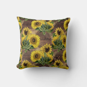 Rustic Sunflower Bouquet Farmhouse Vintage Floral Cushion