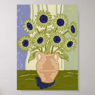 Rustic Sunflower Bouquet in Terracotta Clay Pot Poster