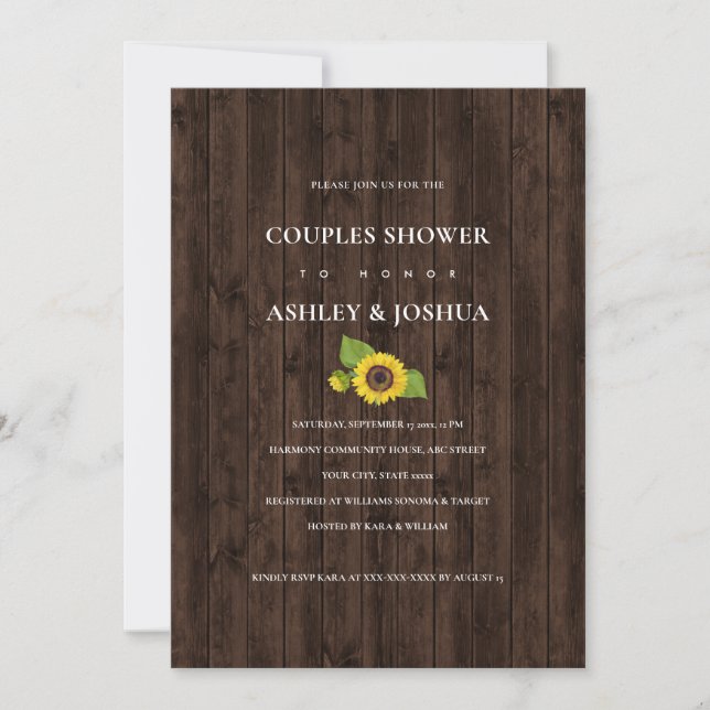 Rustic Sunflower Bouquet Photo Couples Shower Invitation (Front)