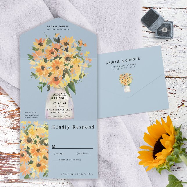 Rustic Sunflower Bouquet Watercolor All In One Inv Invitation (Creator Uploaded)