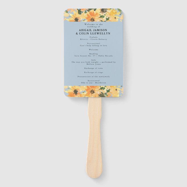 Rustic Sunflower Bouquet Watercolor Program Hand Fan (Front)
