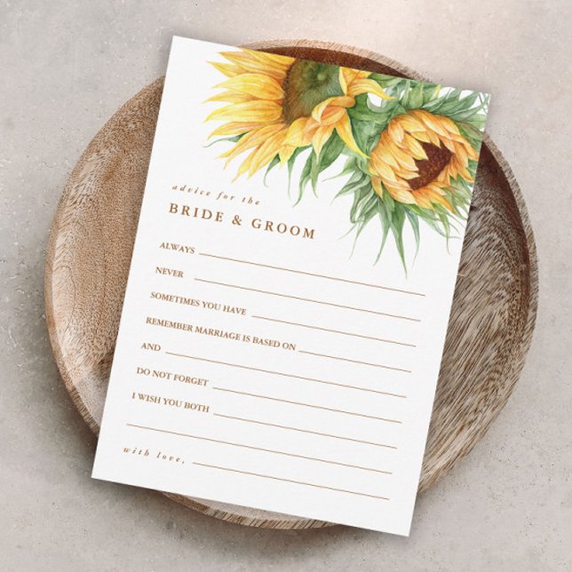 Rustic Sunflower Bridal Shower Advice Cards (Elegant sunflower bridal shower advice enclosure cards.)