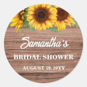 Rustic Sunflower Bridal Shower Classic Round Sticker