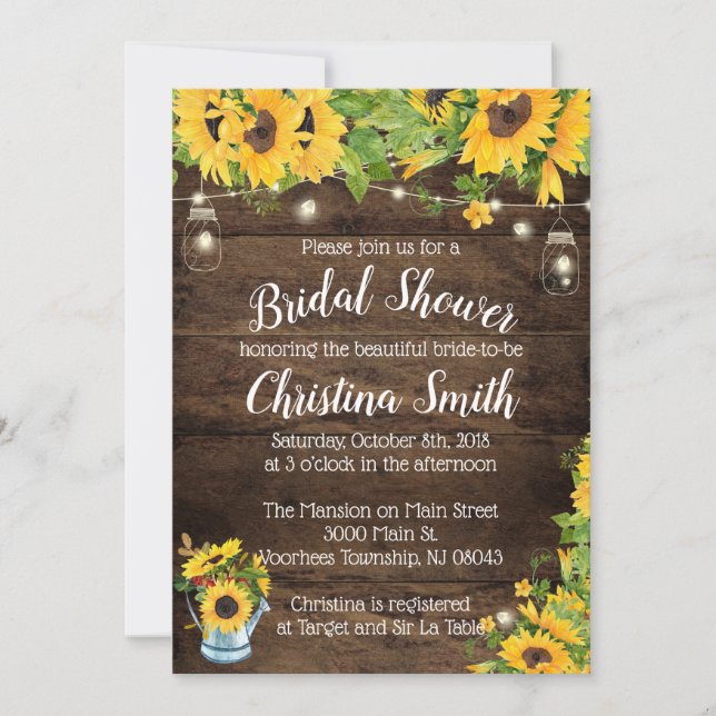 Rustic Sunflower Bridal Shower Invitaitons Invitation (Front)