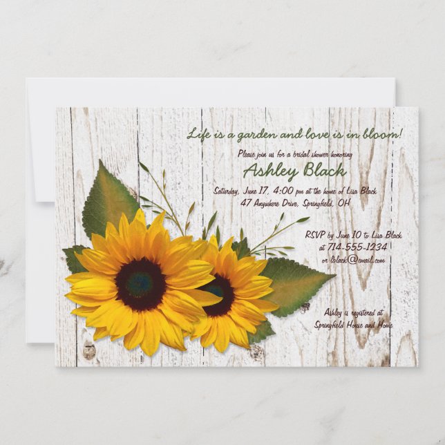Rustic Sunflower Bridal Shower Invitation (Front)