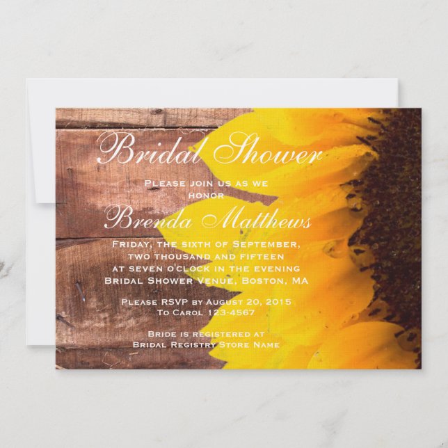 Rustic Sunflower Bridal Shower Invitation (Front)