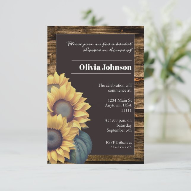 Rustic Sunflower Bridal Shower Invitation (Standing Front)